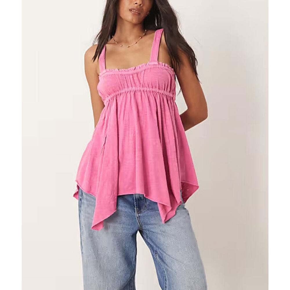 Free People Amaryllis Asymmetric Cami Top Orchid Pink Cotton Babydoll